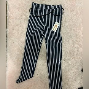 Pin stripe navy blue and white trouser ankle pants